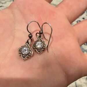 Retired Brighton Delicate Silver Flower Drop Earrings with Crystal Accent
